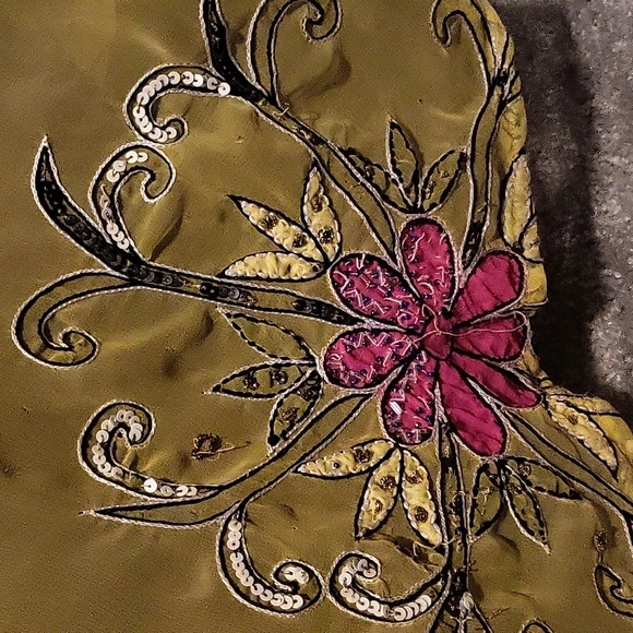 Boho maxi wrap skirt beaded and embroidered silk yellow and pink - Picture 5 of 10